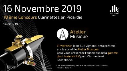 16 novembre 2019 lors du 18ème Concours de Clarinette en Picardie 2019 - À Amiens, sur le stand d'Atelier Musique, rencontrez l'inventeur des Ligatures JLV et essayez l'ensemble de la gamme - De 14h à 19h