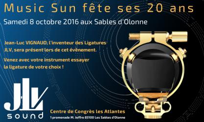 Samedi 8 octobre 2016, Music Sun fête ses 20 ans. Jean-Luc VIGNAUD, l’inventeur des Ligatures JLV, sera présent lors de cet évènement. Venez avec votre instrument essayer la Ligature de votre choix !